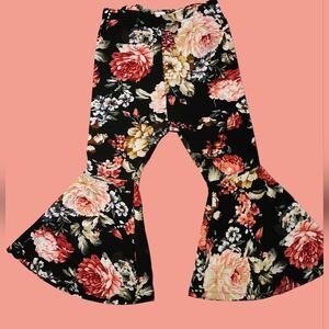 SHEIN Black Floral Flared Pants